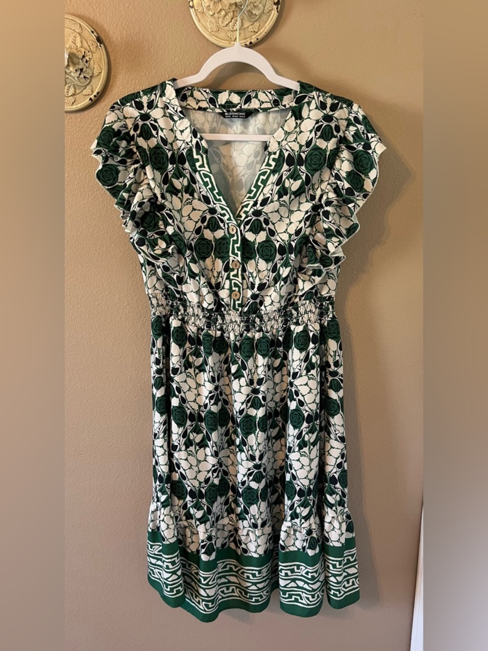 Bloomchic Green, black & White Floral V-Neck Sundress